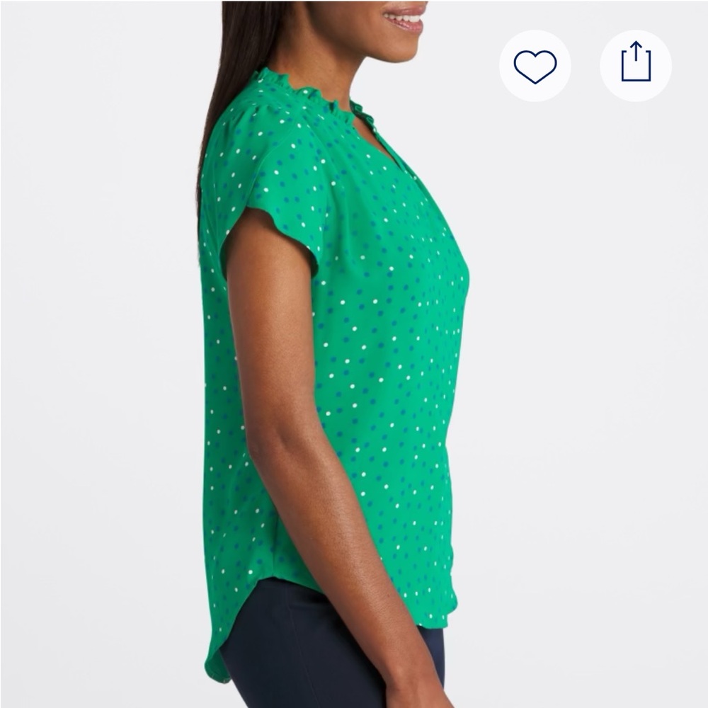 41 Hawthorn Green Polka Dot Ruffle Neck Blouse - Picture 3 of 4